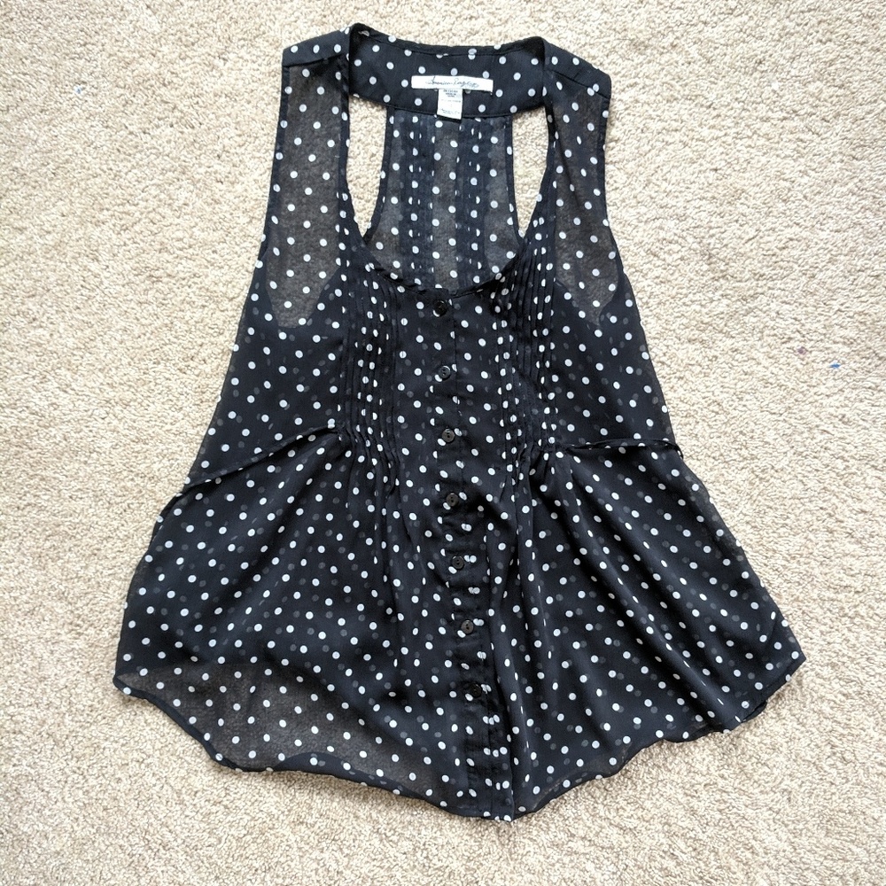 American Rag Elegant Black Polkadot Top